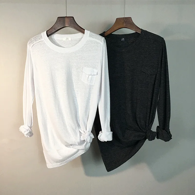 Женский плотная футболка Хлопковая весенняя Повседневное одноцветное Цвет