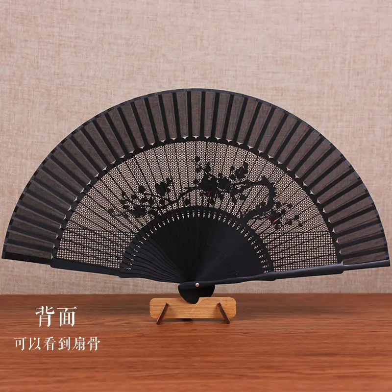 

Hand Folding Fans Chinese style classical black silk Painted Female fan antiquity Folding Hollow handcrafted bamboo