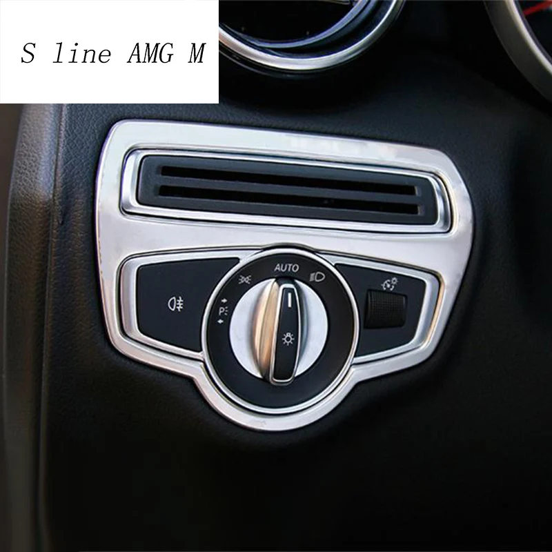 

Car Styling Headlight Switch Buttons Decorative Covers Trim Interior Sticker for Mercedes Benz W205 C Class GLC Auto accessories
