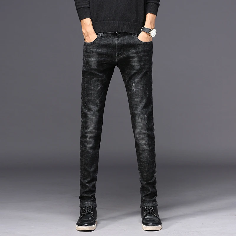 Мужские байкерские джинсы синего и черного цветов в английском стиле