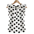 Модная женская шифоновая блузка в горошек, Повседневная рубашка без рукавов, летние топы черного и белого цветов