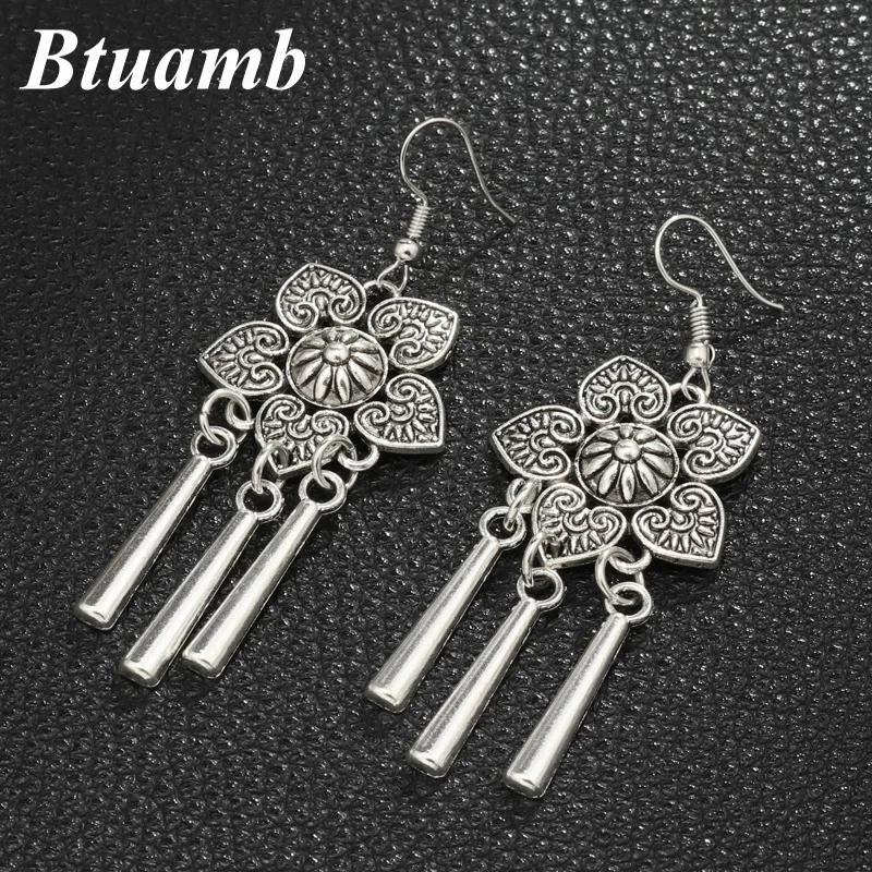 Женские серьги кисточки Btuamb винтажные длинные в полоску с большим цветком для