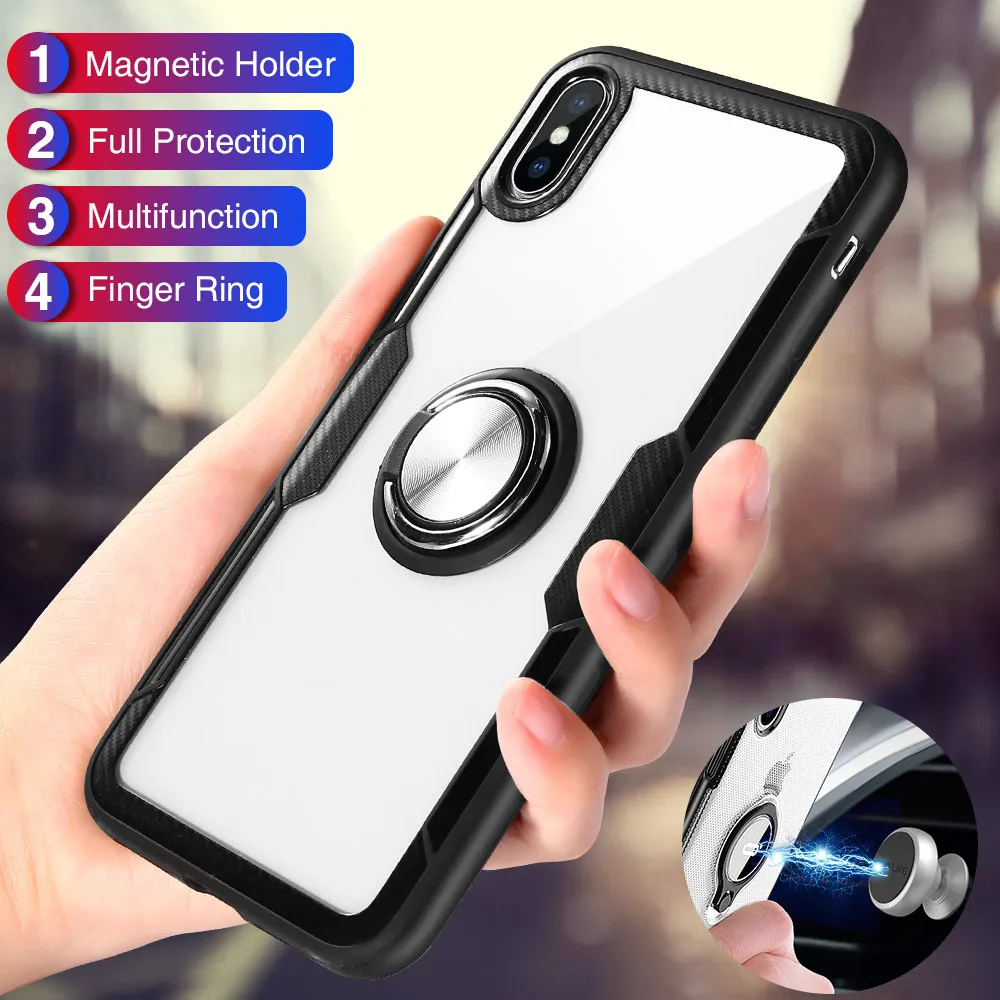 KISSCASE прозрачный противоударный чехол для iPhone 6 6s XR 7 Магнитный палец кольцо