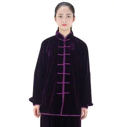 Purple Зимние кофточки с длинными рукавами одежда для кунг-фу форменная одежда для боевых искусств Тай Чи костюмы для выступлений на сцене костюм кунг-фу, теплая одежда - Цвет: Purple