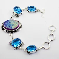 druzy blue topas bracelet silver overlay over copper 20 2cm b1363
