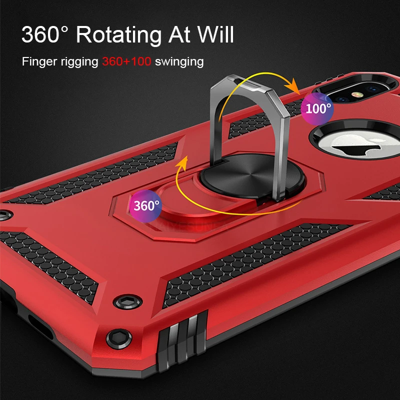 Luxury Shockproof Armor Magnetic Case For IPhone 7 6 6s 8 Plus Bumper Cover X XS Max XR Car Holder Ring Silicone |