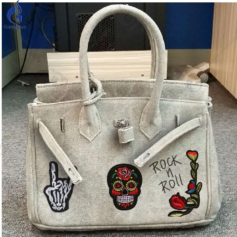 35cm gray Gamystye Женская Холщовая Сумка армейский зеленый мужские дорожные сумки повседневные сумки через плечо с замком рок-н-ролл Розовый Череп Новая модная сумка - Цвет: 35cm gray