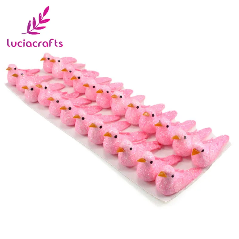 Pink Lucia crafts, 12 шт./лот, 2*4 см, смешанные цвета, пена, искусственные хроматические птицы, свадьба, Рождественская елка, сделай сам, украшение H0454 - Цвет: Pink