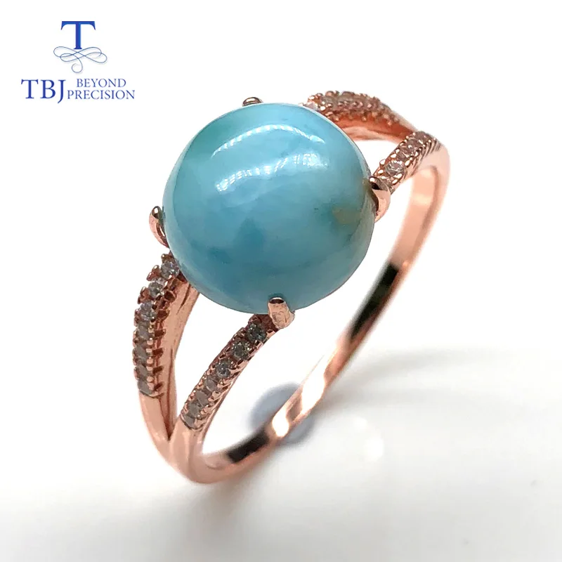 larimar ring Розовое золото, Стерлинговое Серебро 925 пробы, кольца larimar, натуральный круглый камень 10 мм, хорошее ювелирное изделие для жены, Хороший Подарок на годовщину - Цвет камня: larimar ring