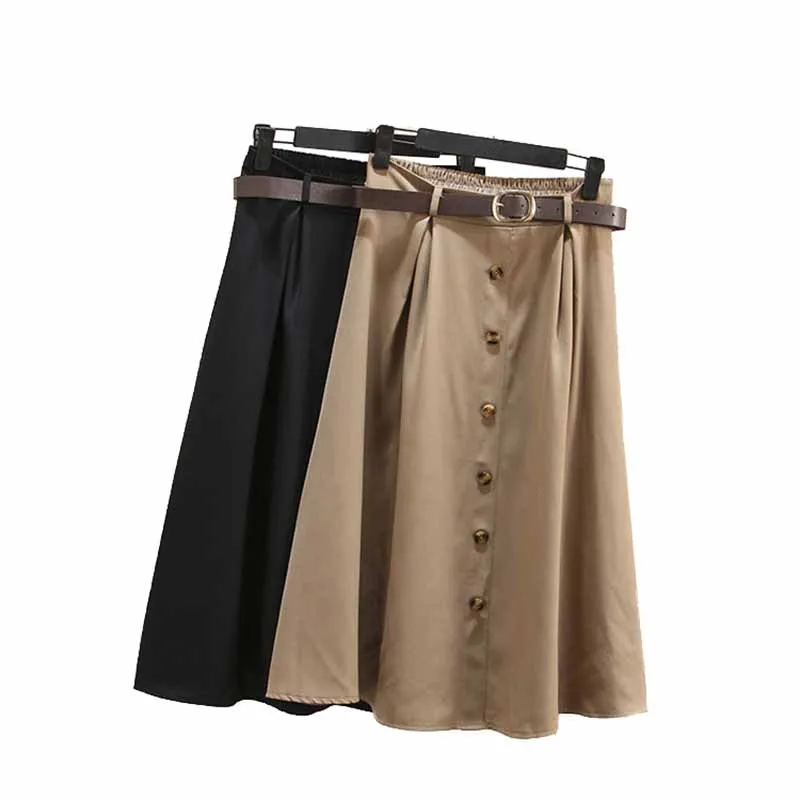2022 New Korean version Summer High Waist Skirt Women Elastic Waist A-line Skirts Button Female Solid Belt Slim A-Skirts G213