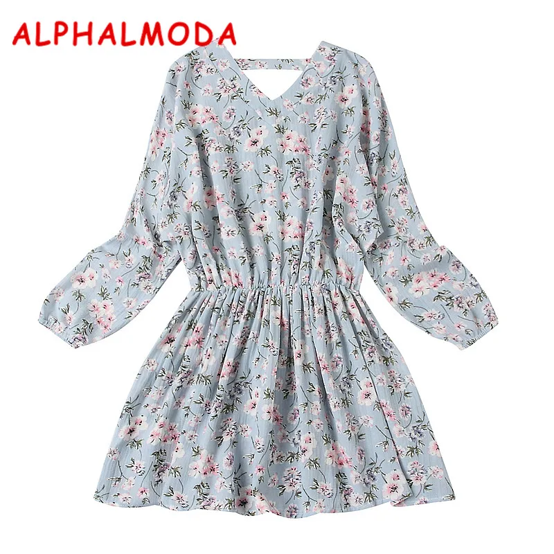 Женское Повседневное платье ALPHALMODA с цветочным принтом рукавом летучая мышь