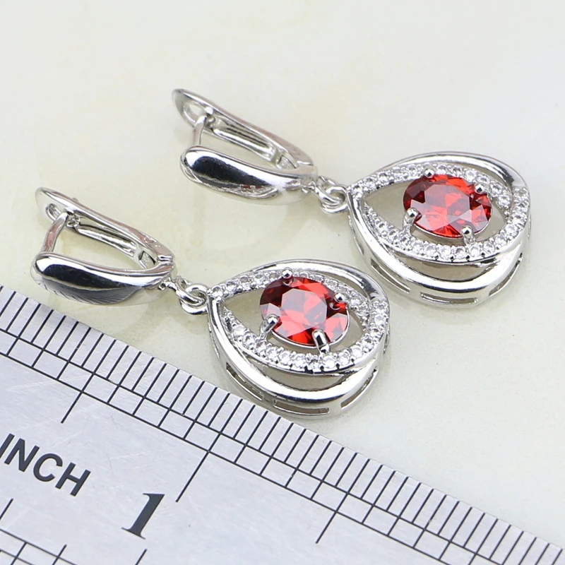 В форме яйца красные гранатовые камни белый CZ 925 серебряные ювелирные наборы для