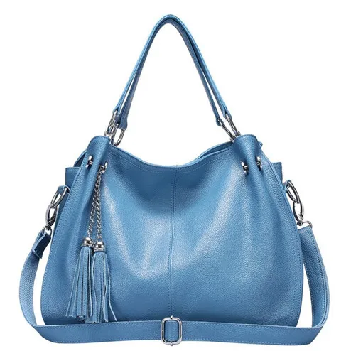Light Blue Лисохвост и Лилия кисточкой женские сумки из натуральной кожи роскошные качественные мягкие кожаные сумки через плечо женская сумка известный бренд сумки на плечо - Цвет: Light Blue