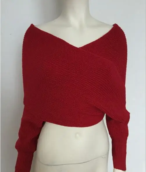 Newest Women Strapless Off Shoulder Cross Variety of Wearing Super Short Solid Color Sweater Wrap Swing |