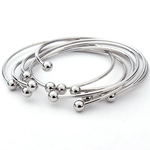 

5pcs/lot Silver Color Bracelet Bangle Simple Style Open Bracelets Plain with Barrel Clasp Chamilia Bead Charms for Women