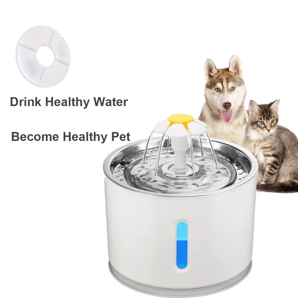 2.4L Capacity Automatic Cat Dog Electric Pet Drinking Fountain with LED Pet Bowl Drinking Water Dispenser Drink Filter Safe