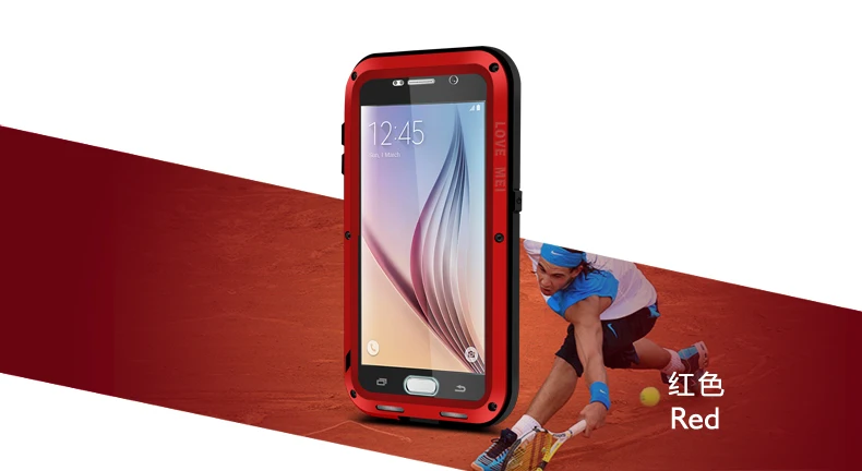 red Чехол LOVE MEI в водостойкий металлический чехол для SAMSUNG Galaxy S10 S8 S9 плюс S6 S7 Edge Note 10 9 8 A3 A5(6) A6 A8 A8S S10E A70 - Цвет: red