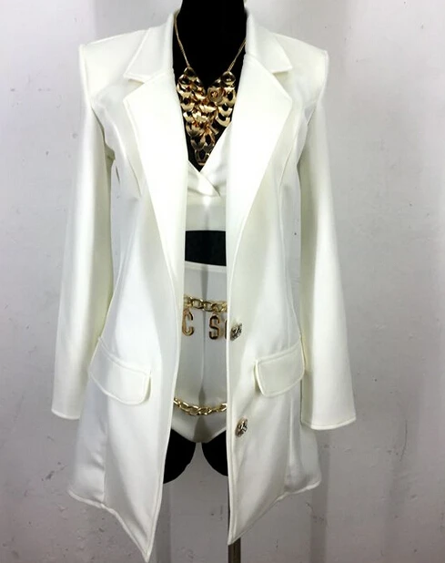 

Fashion long paragraph ultra slim suit triangle bra short outwear coat clothing set female singer dancer dj costume outfit