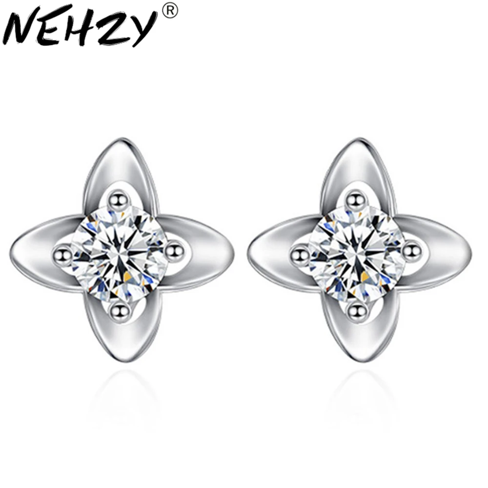 

NEHZY S925 Stamp Earrings Fashion Brand Luxury Cubic Zirconia Earrings Lucky Clover Women's Earrings ear Accessories 9MM