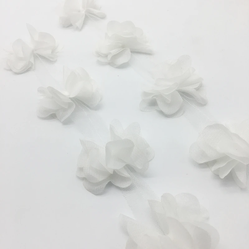 13 шт./ярд 3D розовый шифон кластер Цветы свадебное платье ткань кружева Отделка Ткань DIY шитье