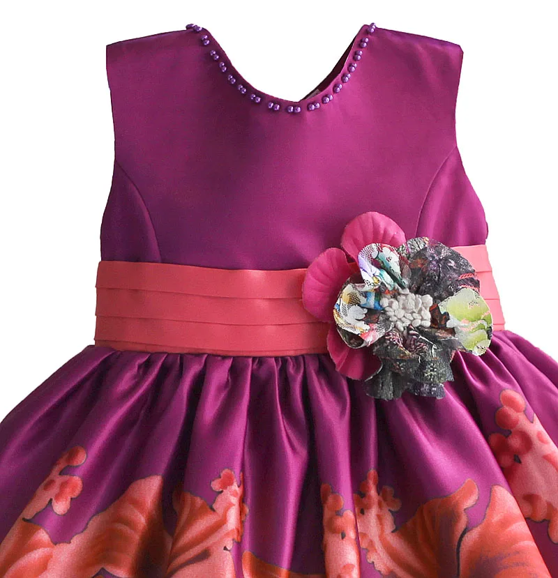 Christmas Girl Party Dress Big Rose Flower Print Ball Gown Pearl Collar Kids Wedding Clothes vestido infantil 3-8T | Детская одежда и