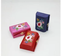 10 pcslot fashion portable lipstick case retro flower pattern premium embroidery brocade holder box with mirror random color