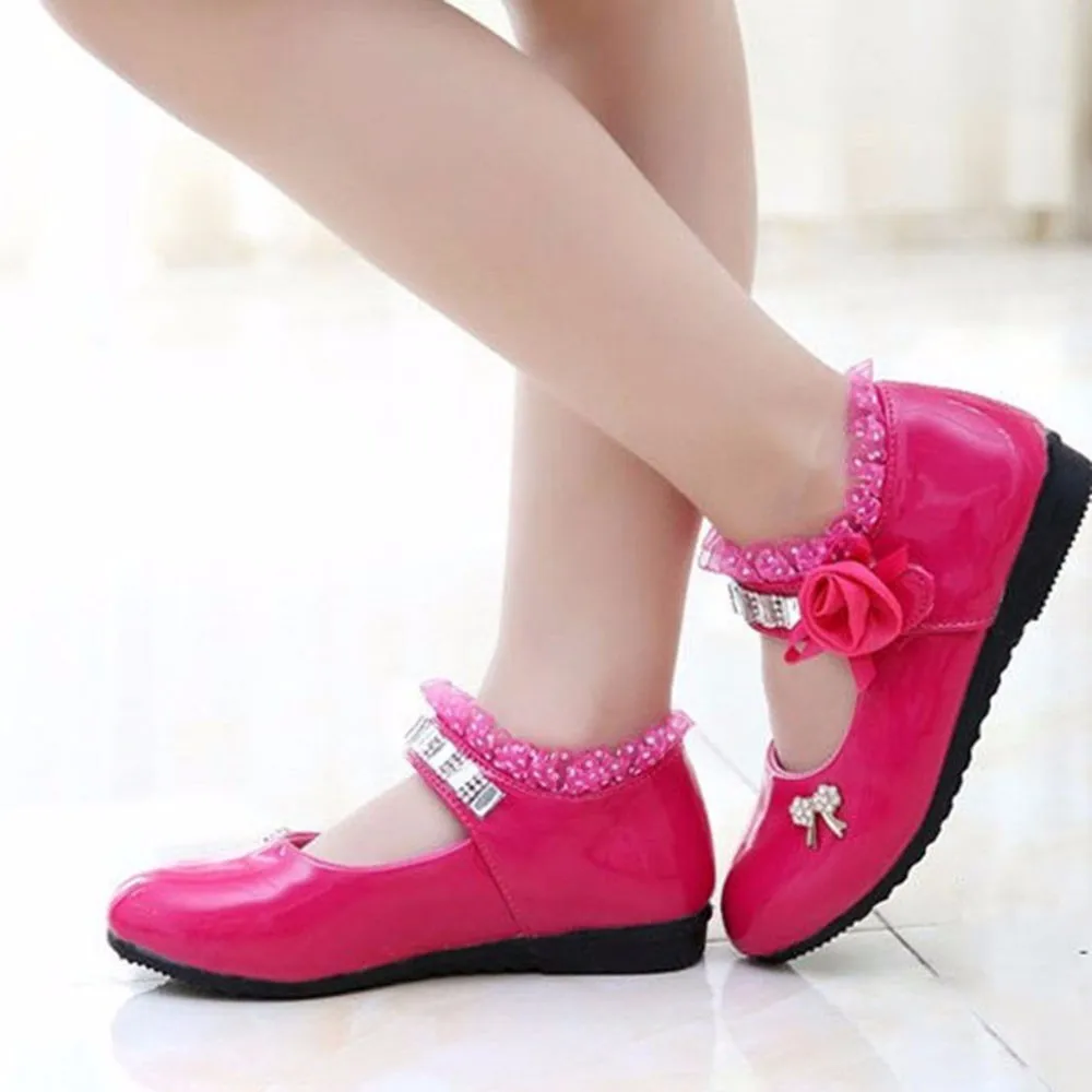 Весенняя обувь для больших девочек со стразами и цветком розы модная детская