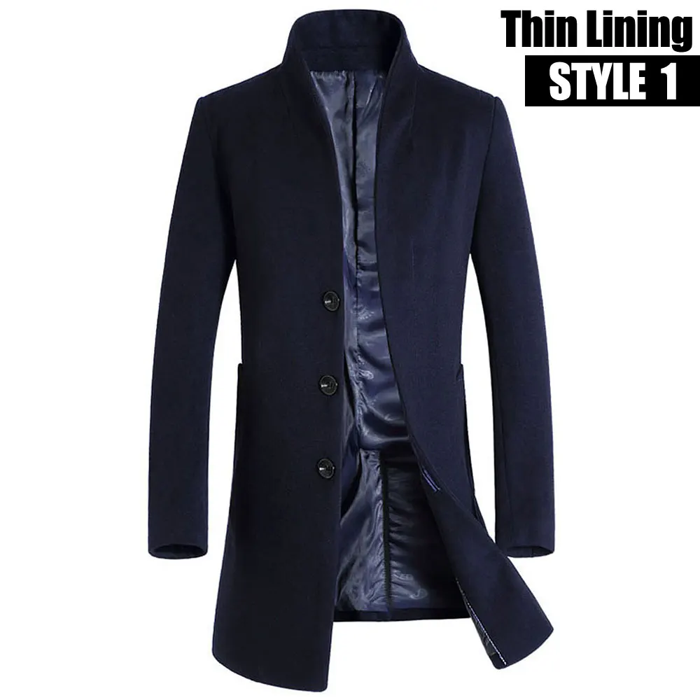 Style1 Navy Новинка, утолщенное зимнее шерстяное пальто для мужчин, толстое шерстяное пальто для мужчин, Повседневная модная хлопковая стеганая куртка и пальто, длинные куртки, верхняя одежда - Цвет: Style1 Navy