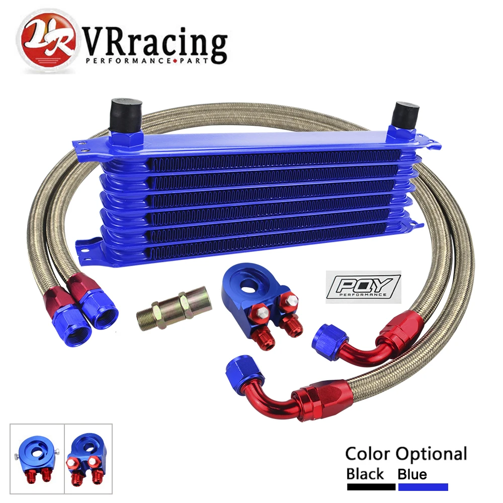 

VR - UNIVERSAL 7 ROWS OIL COOLER KIT + OIL FILTER SANDWICH ADAPTER + STAINLESS STEEL BRAIDED OIL HOSE W/PQY STICKER+BOX