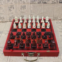 new antique chess medium terracotta chess pieces antique wooden folding chessboard three dimensional character yernea