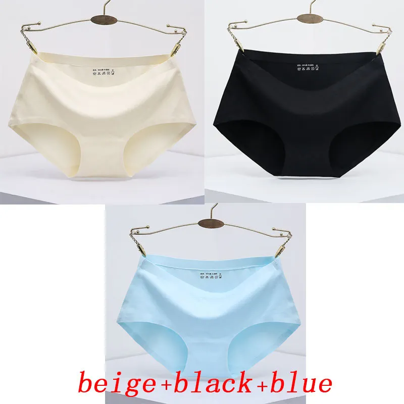 beige black blue 3 шт./лот, женские трусики, цельное бесшовное женское нижнее белье, трусы со средней талией, сексуальное хлопковое женское нижнее белье, трусы - Цвет: beige black blue