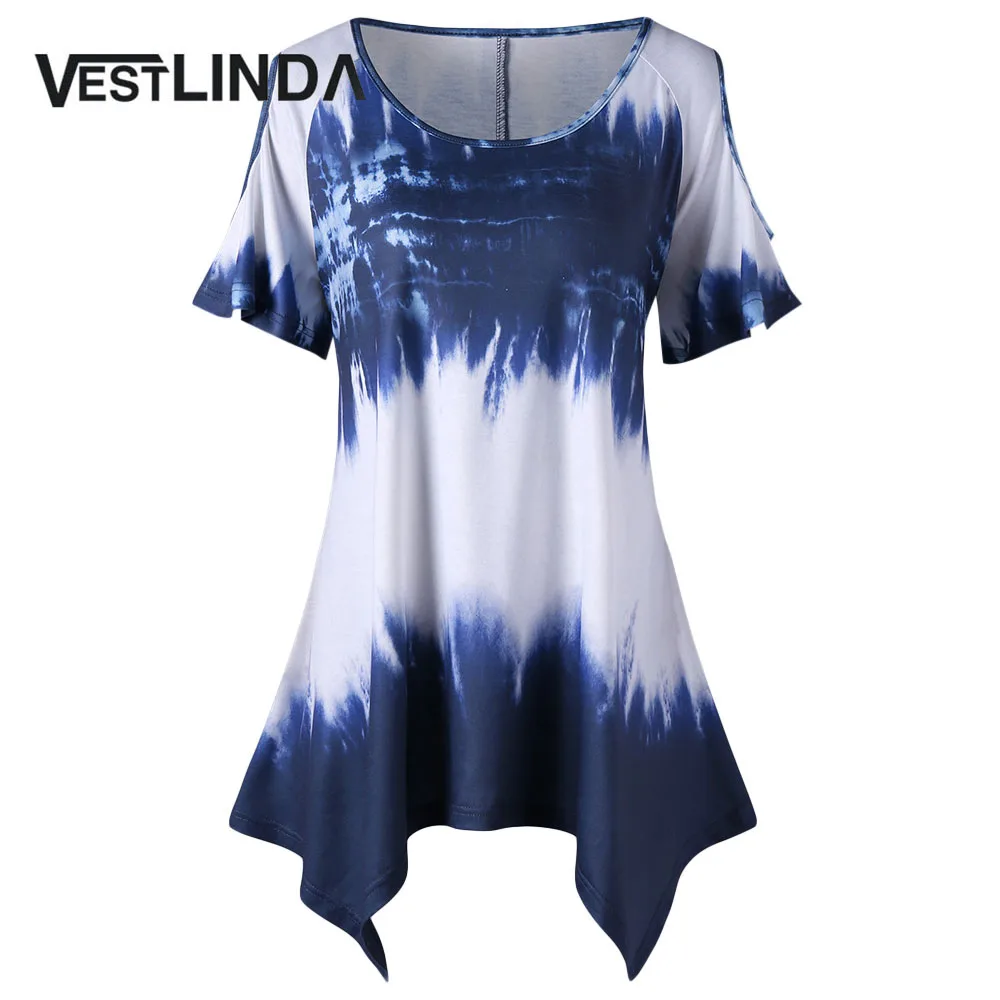 Женская Асимметричная футболка VESTLINDA летняя с круглым вырезом и короткими