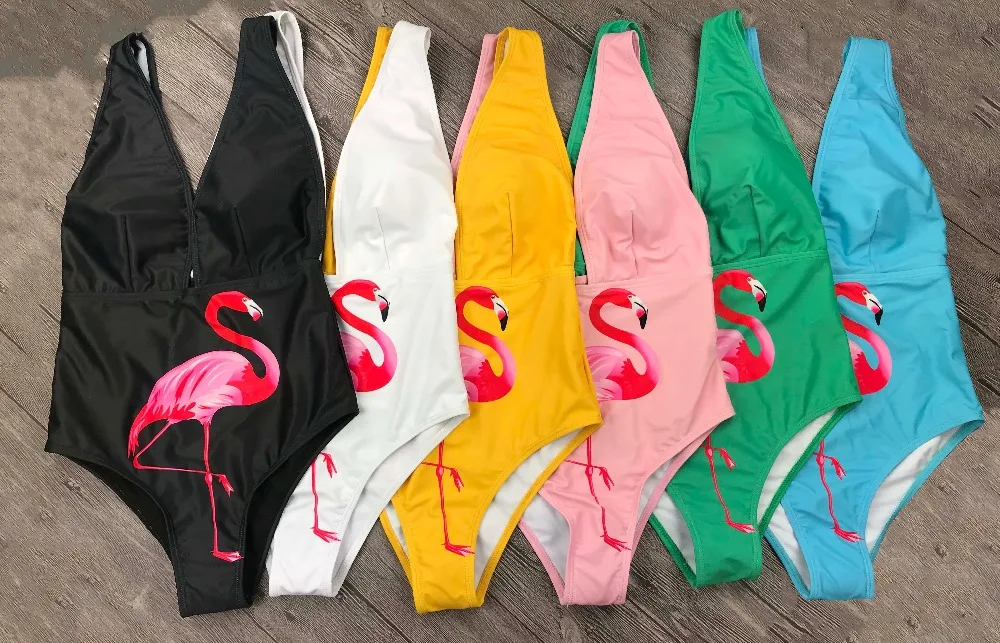 Sexy Multicolor bird print V Neck Push Up Padded High Waist One Piece swimsuit Swimwear Women Bodysuit Bathing SuitMonokini