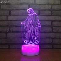 3d acrylic led night light blessed virgin mary touch 7 color changing desk table lamp party decorative light christmas gift