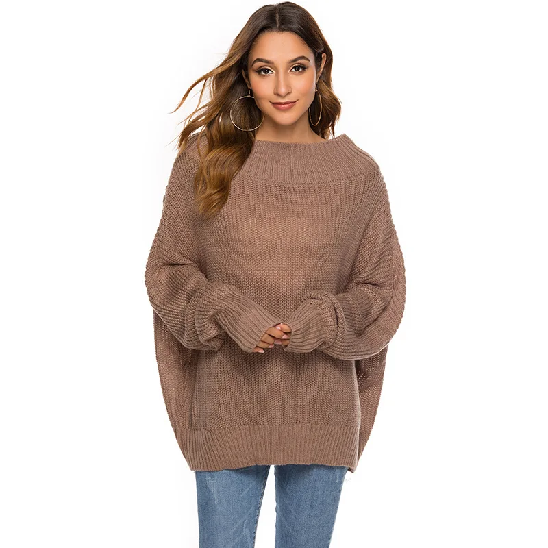 2019 Autumn and Winter Batwing Sleeve Sweater Slash Neck Long-sleeved Pullover Loose Knit Women Clothes C8098 | Женская одежда