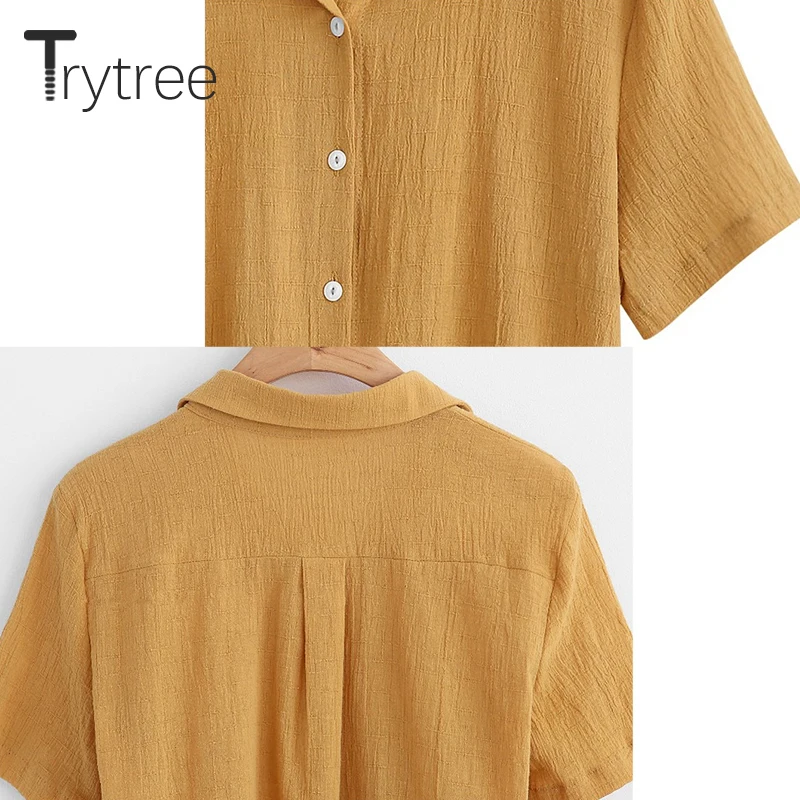 Trytree 2018 Летняя женская блузка Повседневная полиэфирная рубашка с отложным