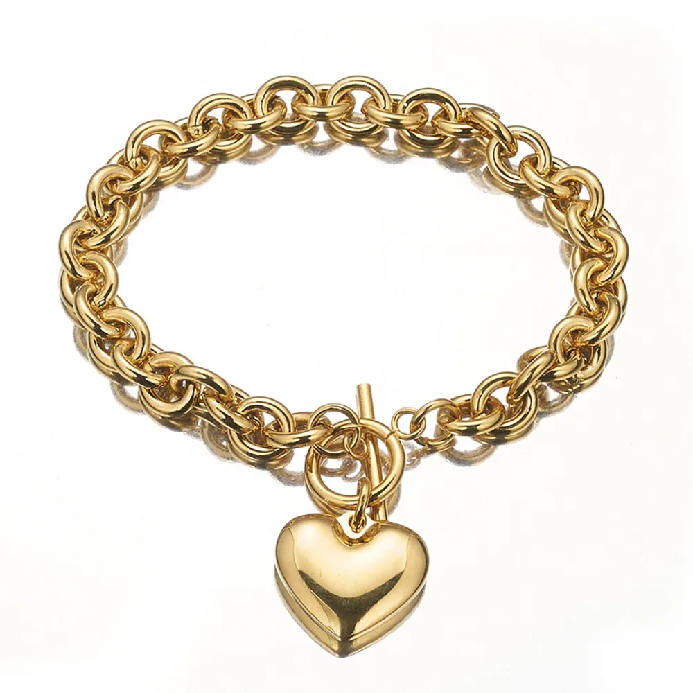 8mm Fashion Womens Girl Stainless Steel Gold Rolo O Link Chain Charms Heart Pendant Necklace And Bracelet Jewelry Sets Wholesale | Украшения