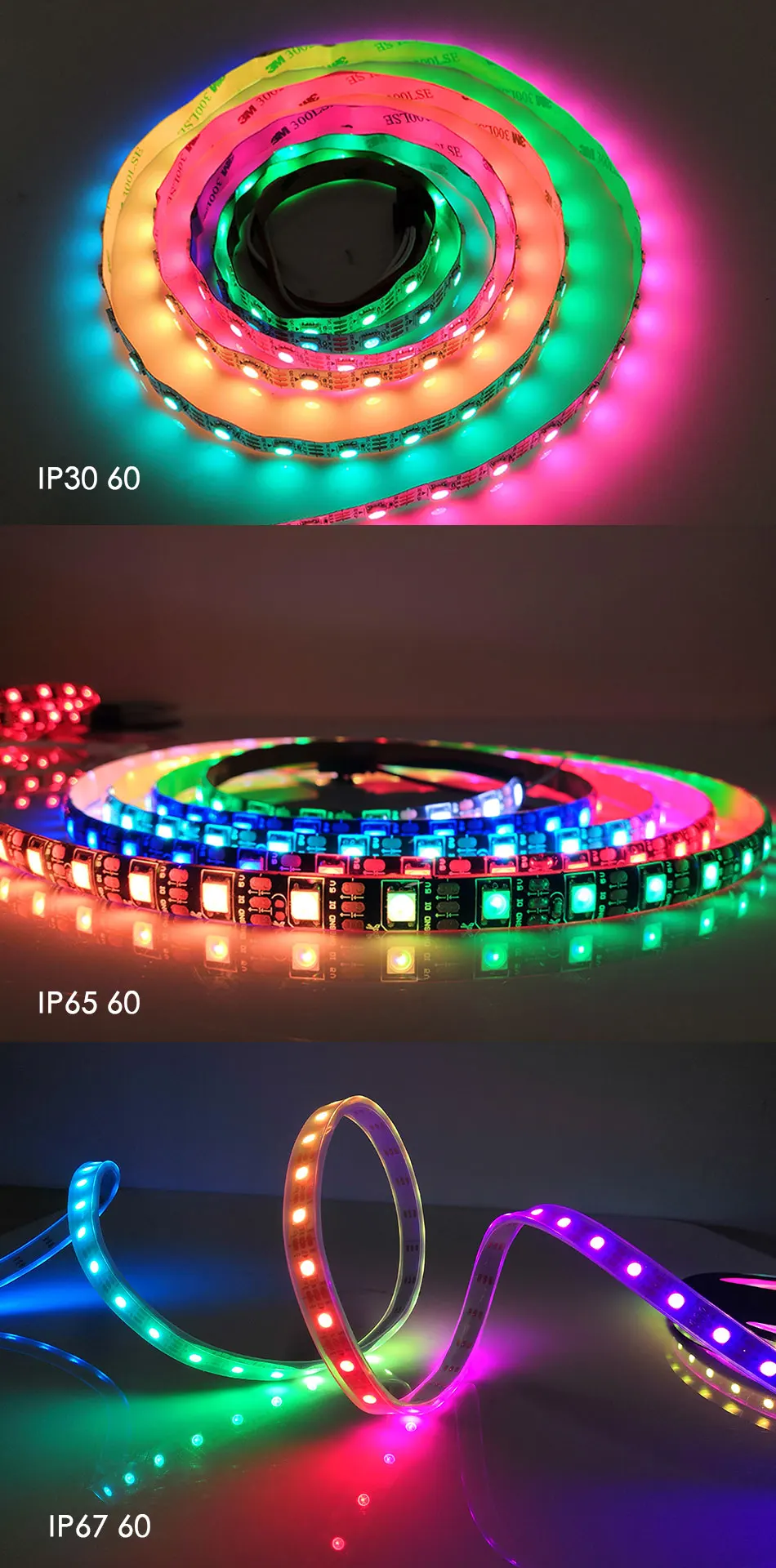 WS2812B Светодиодные ленты DC 5V 30/60/144 светодиодный s RGB умный прибор приемно-пикселей чёрно-белые печатные платы WS2812 IC 50 см 1 м 2 м 3 м 4 м 5 м 17Key бар КТВ