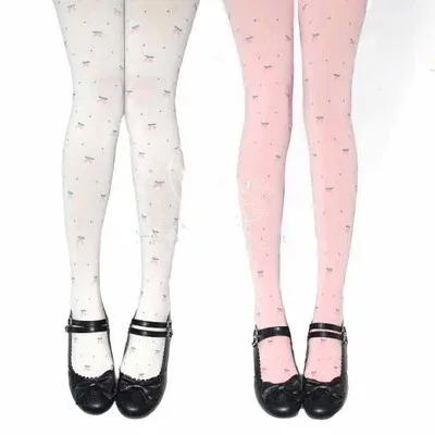 Вишневые жаккардовые колготки тонкие женские для косплея принцессы Лолита