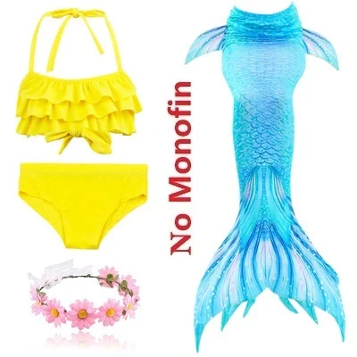 Yellow3 with garland Г. Лидер продаж, костюм русалки для девочек вечерние платья купальный костюм бикини, купальный костюм, платье для девочек С флиппером, монокини для плавания - Цвет: Yellow3 with garland