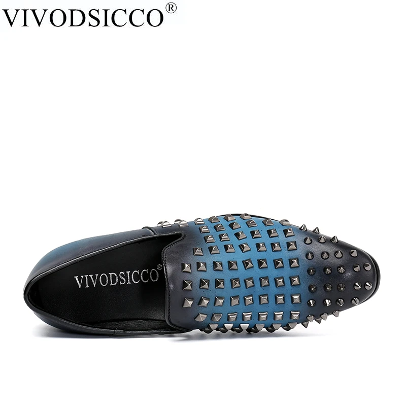 VIVODSICCO/модные мужские туфли из натуральной кожи; Zapatillas Superstar; повседневные мужские лоферы на плоской подошве с заклепками; свадебные туфли