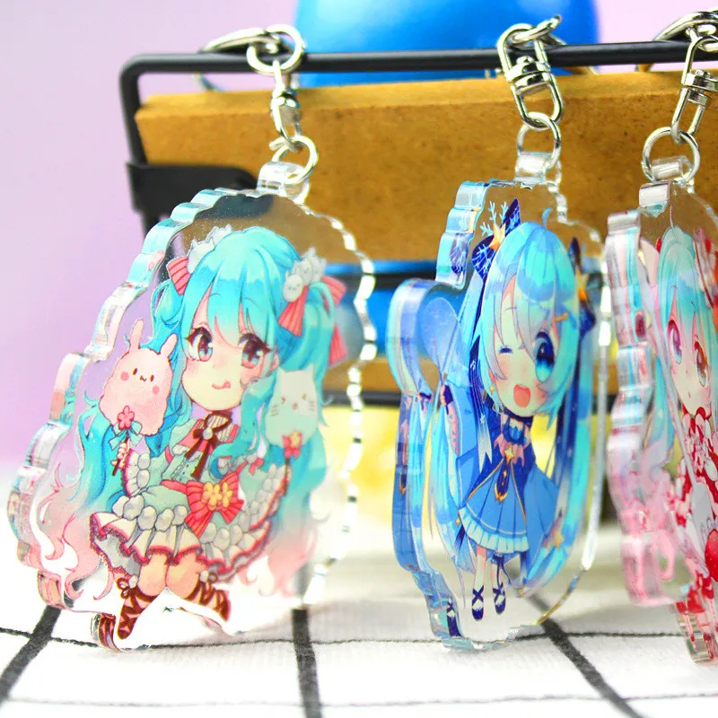 Hatsune Мику акриловый брелок Luo Tianyi аниме подвеска автомобильные аксессуары японский прозрачный брелок игра зеленый лук Брелок