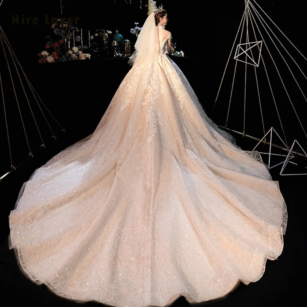 Robe De Mariee Princesse Luxe роскошное бальное платье с высоким воротом длинным рукавом