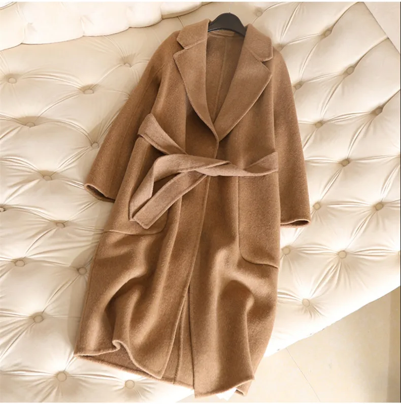 

Women Wool Coat 2018 New Fashion High Quality Female Winter Alpaca Outerwear Medium Length Outwear Plus Size