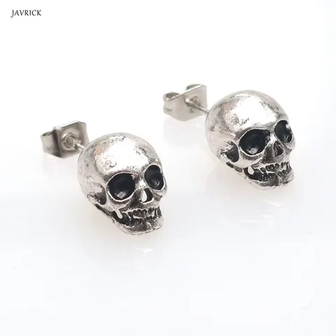 Популярные серьги в стиле панк с черепом, серьги-гвоздики в стиле хип-хоп, унисекс модные серебристые ювелирные изделия, серьга со скелетом