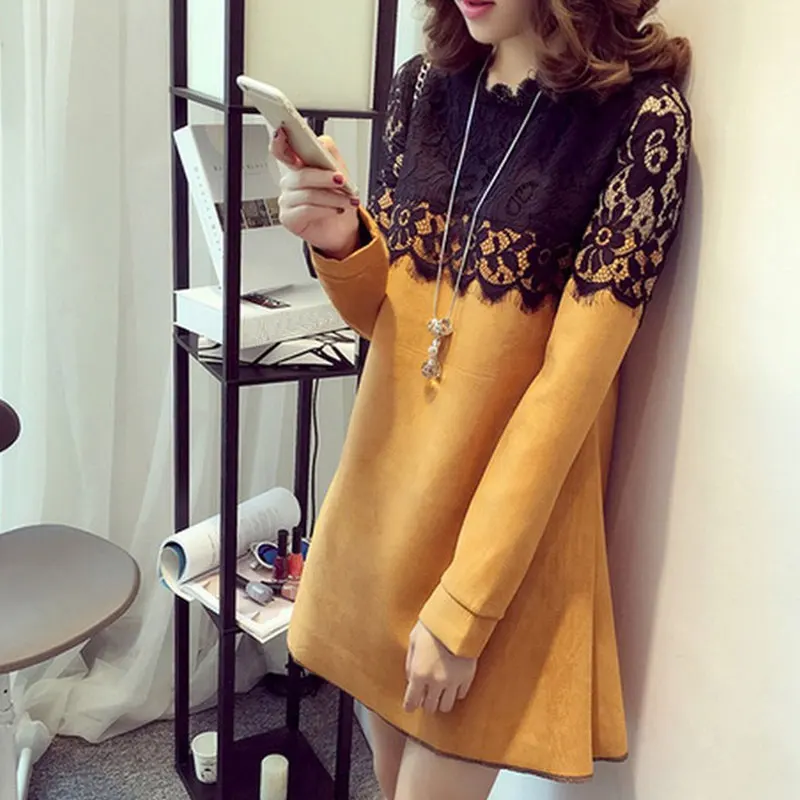 2017 Новые Платья Женщины Весна Осень Длинным Рукавом O-образным Вырезом Выше