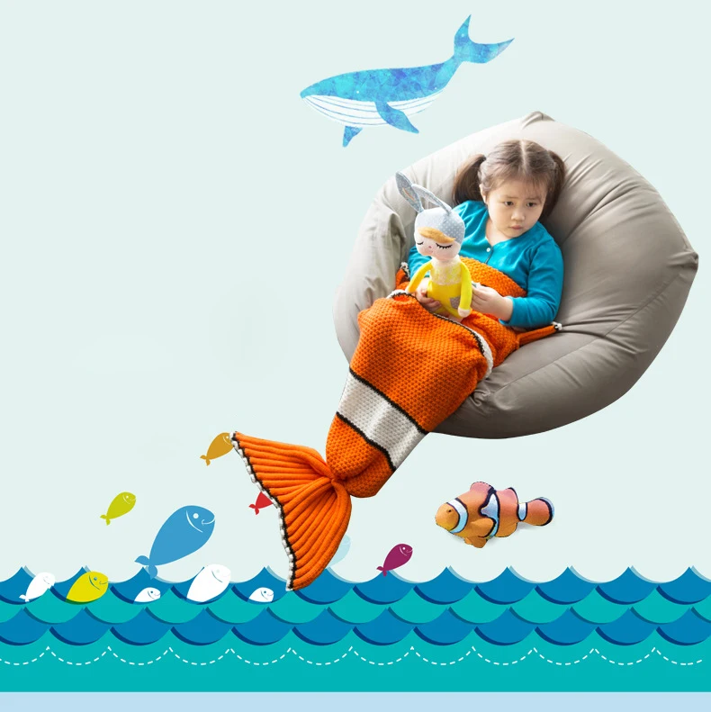 Вязаное одеяло Русалочка ручной работы Немо хвост русалки теплый спальный мешок