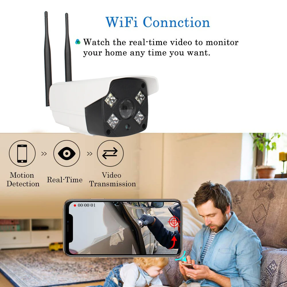 Цветная камера ночного видения беспроводная Проводная цилиндрическая для