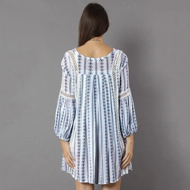 Для женщин V вырез горловины пуловер с длинными рукавами синий печать свободные