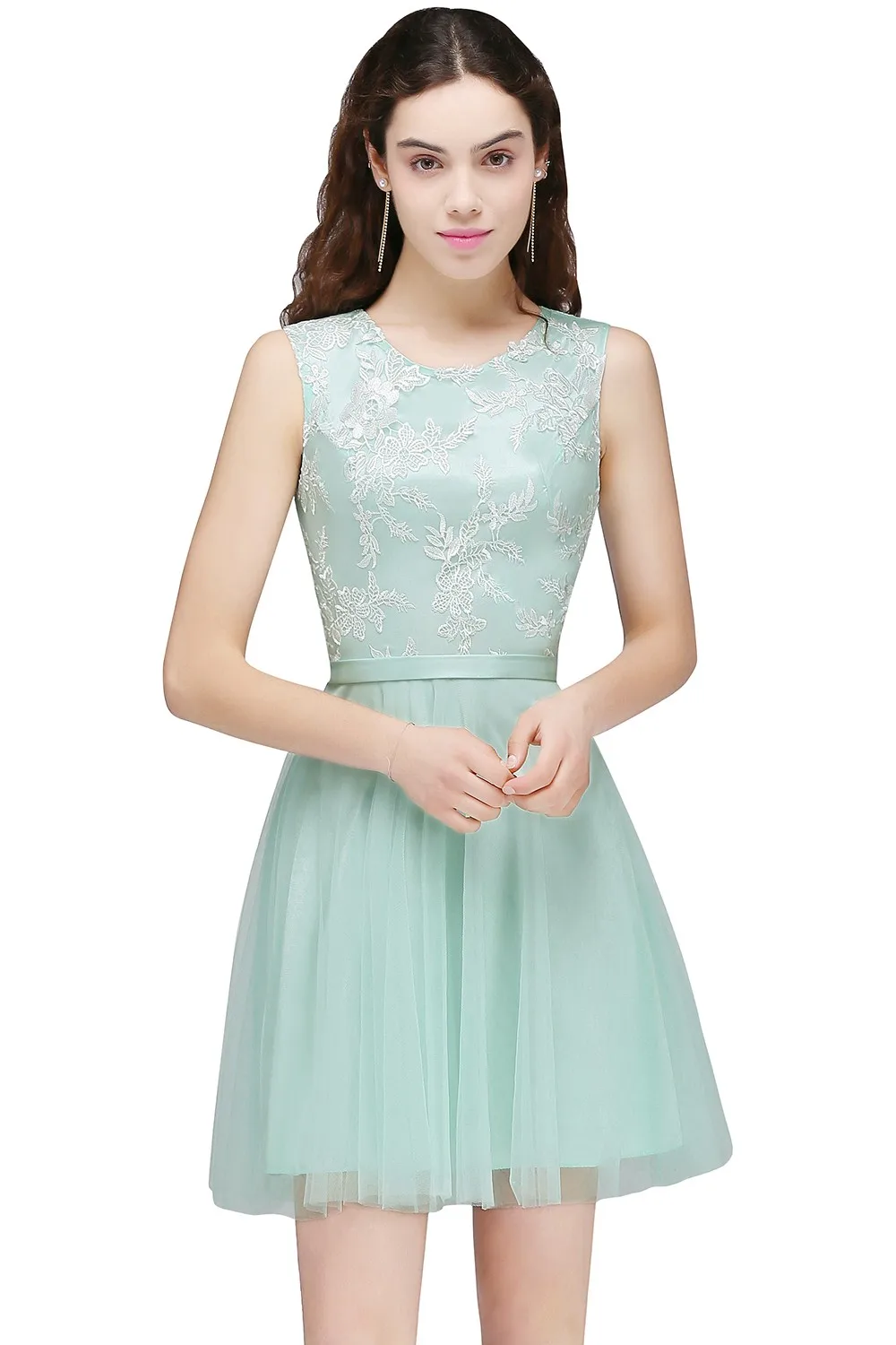 Короткие Выпускные платья дешевые цвет Зеленая мята розовый vestido formatura аппликация кружево без рукавов вечерние платье выпускного вечера vestido de festa - Цвет: Mint Green